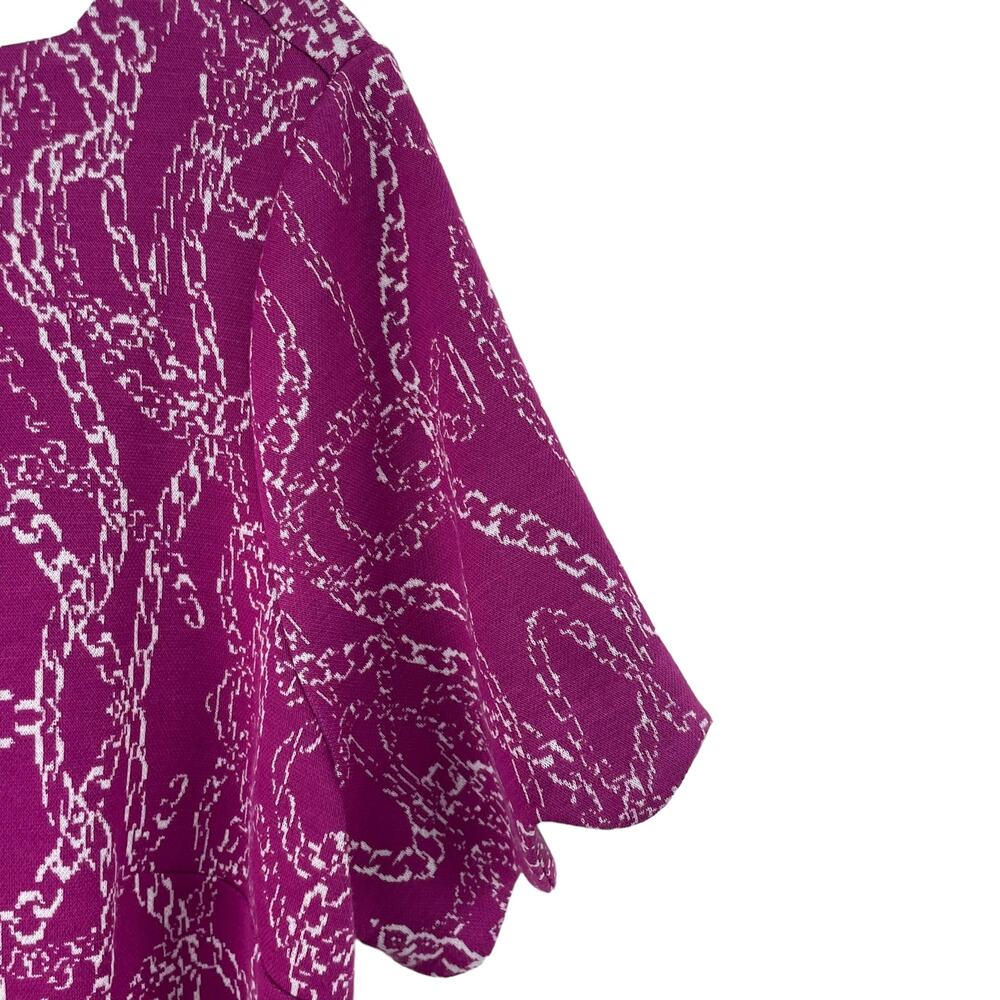 Tyler Boe Chain Print Purple Knit Scallop Trim Anna Shift Dress Womens Large - Picture 7 of 8
